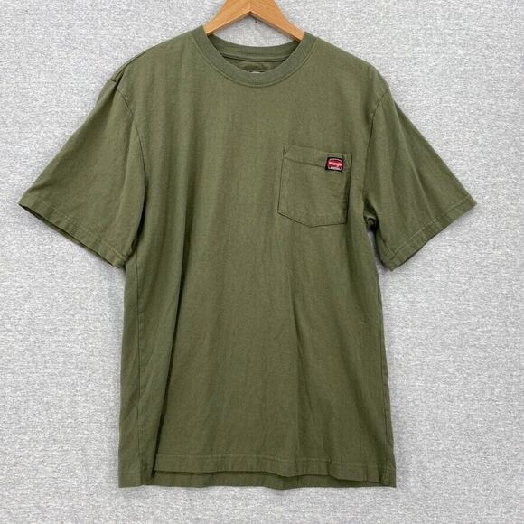 Wrangler Workwear Shirt Mens Medium (38-40) Green Short Sleeve Logo Pocket - Picture 1 of 10